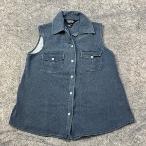 J Peterman Tank Top Womens M Blue Button Up Sleeveless Pockets VTG Distressed
